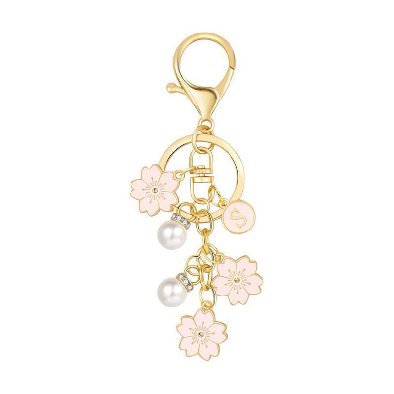 New Colorful Flower Keychain Initial Keychain White/Pink Flower Charm Cute Jane