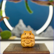 黄杨木雕小仓鼠手把件崖柏实木雕刻吃饼干的小仓鼠卡通可爱小摆件