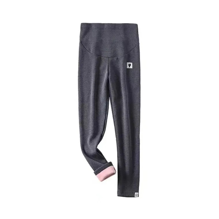 Ropa de maternidad Otoño e Invierno forro polar caliente cintura alta vientre apoyo pantalones primavera y verano leggings delgados no-invertido terciopelo exterior desgaste estiramiento