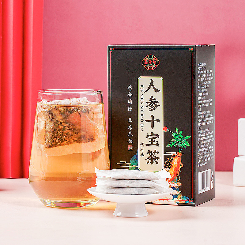 Ginseng Ten Treasure Tea Ren Shen Shi Bao Cha 150g Herbal Blend Tea Bags with Jujube Goji Cordyceps Maca overview
