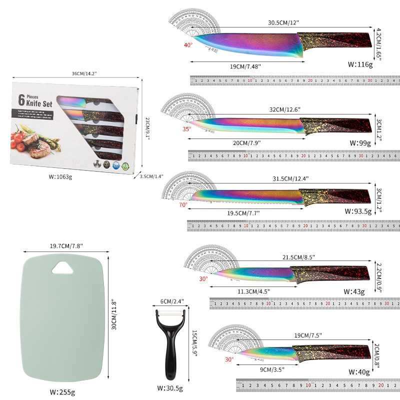Comercio exterior transfronterizo conjunto de cuchillos de cocina 7 piezas conjunto de cuchillos de aluminio cuchillo afilado cuchillo de cocinero cuchillo de corte conjunto de titanio