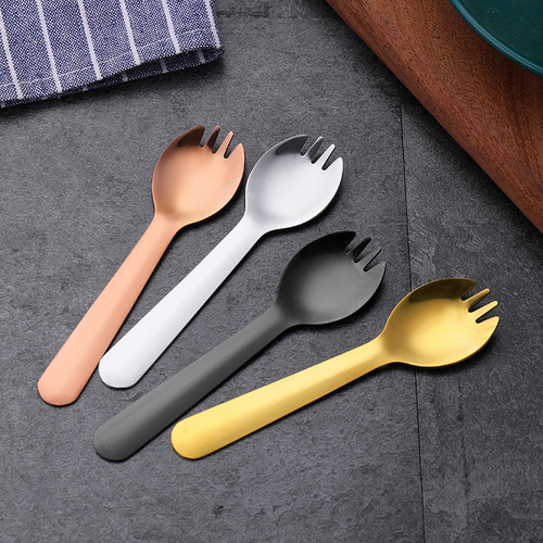 Daoqi stainless steel cake fork and spoon commercial dessert shop pudding spoon creative cute thickened fork and spoon all in one wholesale