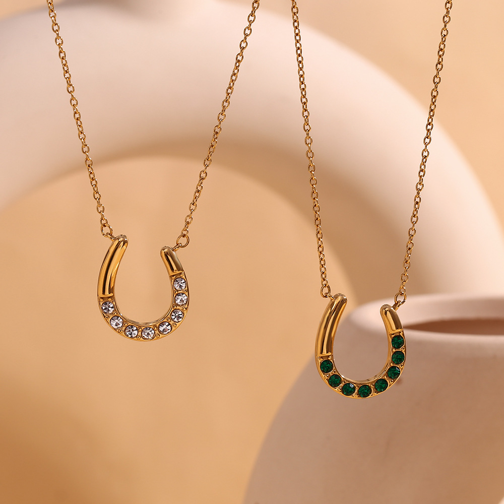 U-shaped Zircon Inlaid Stainless Steel Necklace