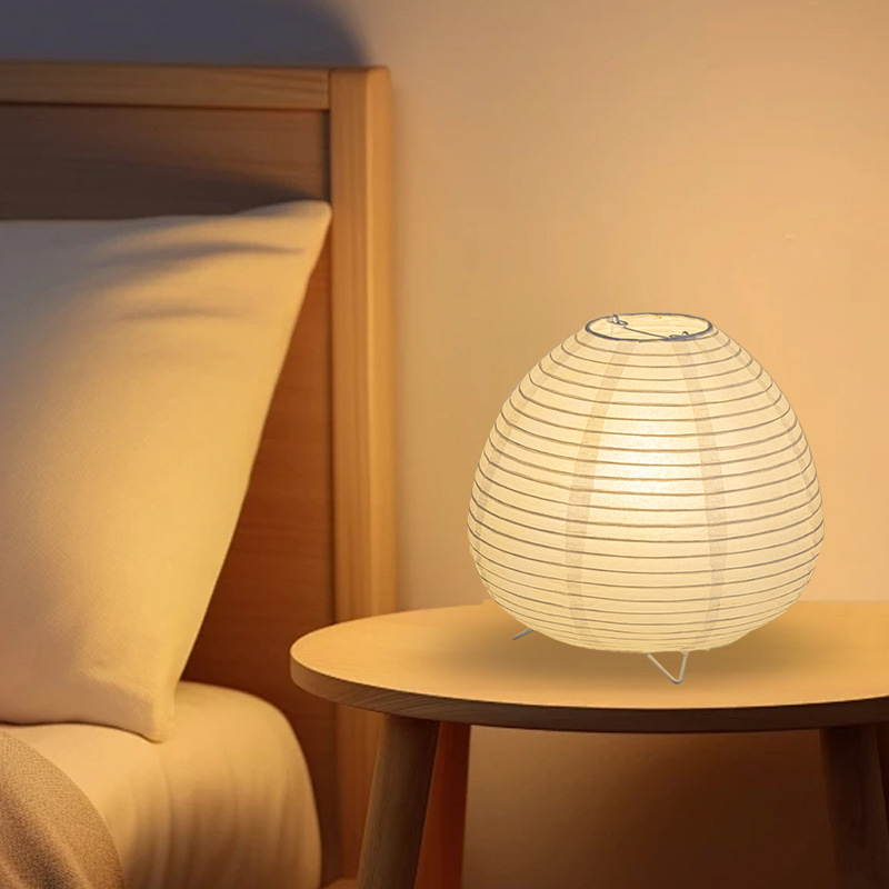 Noguchi Style Japanese Wabi Sabi Rice Paper Table Lamp Night Light_voghion.com