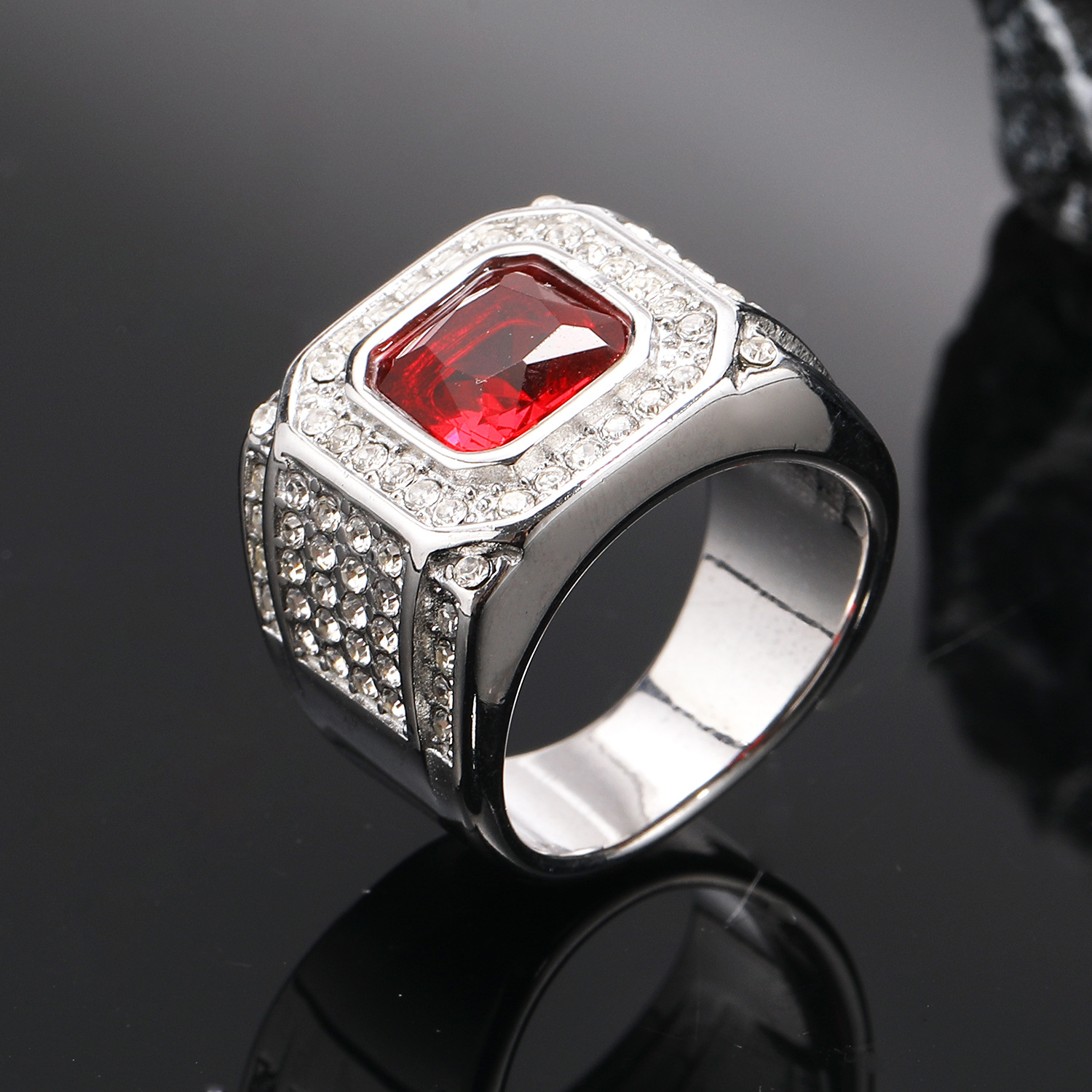 Casual Hip-Hop Geometric 304 Stainless Steel Zircon Men's Rings display picture 4