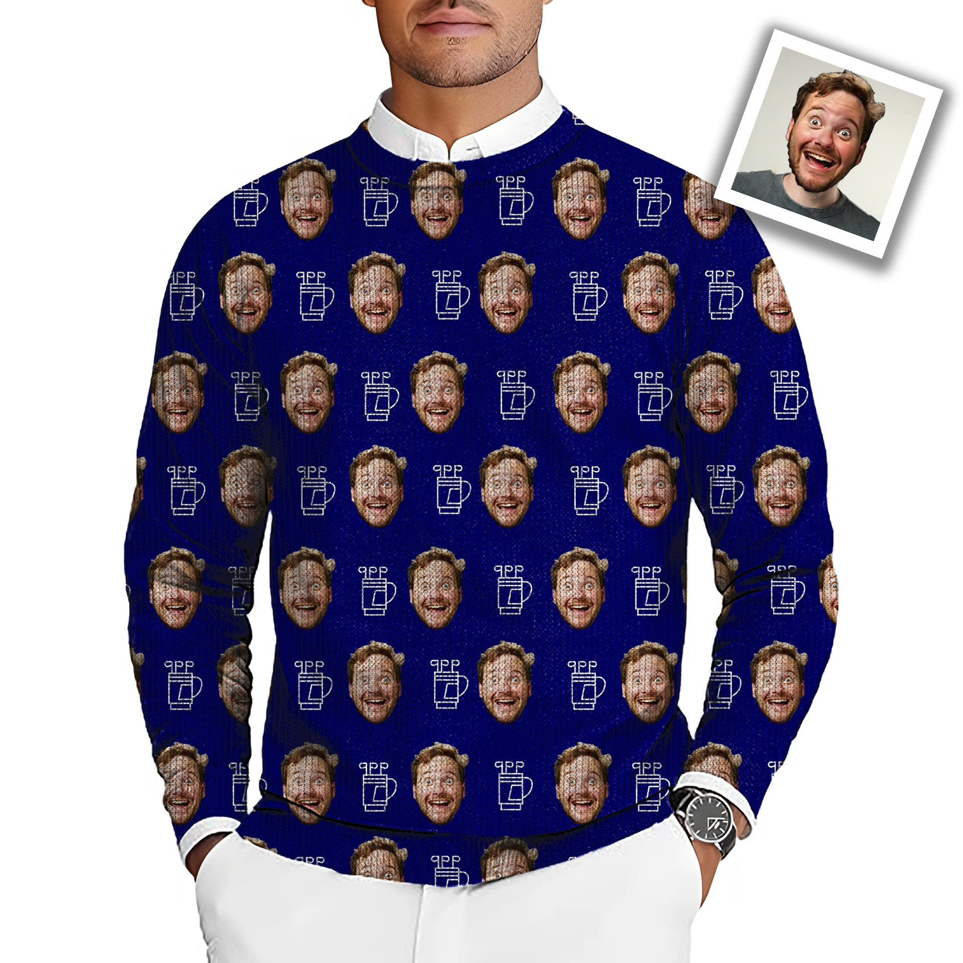 Имитация трикотажного свитка с круглым вырезом рукава custom face photo заменить лицо цифровой принт