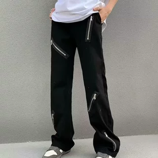 欧美vibe风拉链设计感小众牛仔裤男ins潮牌痞帅嘻哈宽松炸街长裤