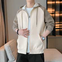 男士开衫卫衣秋冬爆款双拼色连帽青少年休闲百搭外套防滑棉长袖男
