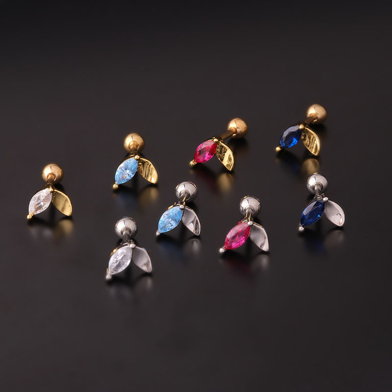 Women'S Gender Ear Cartilage Rings & Studs Fashion Leaf 316L Stainless Steel Copper Waterproof Non Tarnish Surgical Steel Zircon