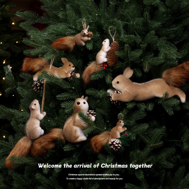 Cross-Border Christmas Decorations, Holiday Scene Arrangements, Cute Squirrel Doll Ornaments, Dolls, Christmas Tree Pendants