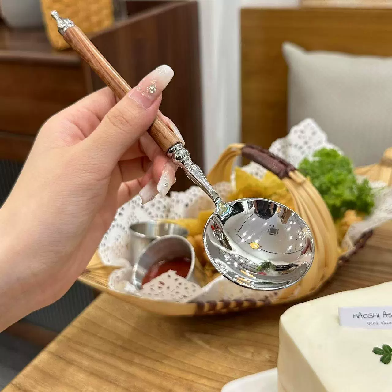 Сетка красная имитация розового дерева круглая ложка из нержавеющей стали длинная ручка круглая ложка домашняя рисовая ложка ложка сладкая ложка сладкая ложка