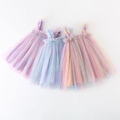 New Kids Dress Sparkling Star Rainbow Straps Net Fabric Puffed Dress Baby Photo Princess Dress Dropshipping