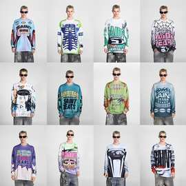 24Saintmichaeltears满印长袖美式高街秋冬T恤潮牌宽松舒适