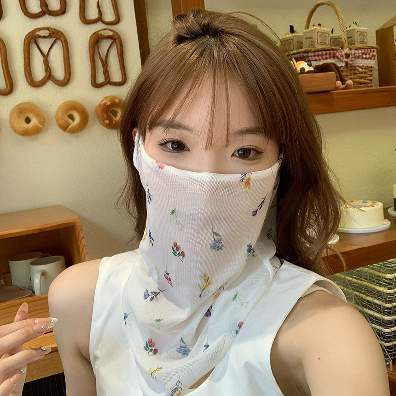 Máscara de protección solar, protección para el cuello, estilo fino de verano, nueva máscara de impresión de todo fósforo, bicicleta al aire libre, conducción, máscara de oreja colgante