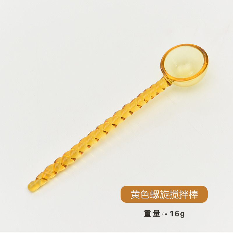 Cuchara de postre de leche creativa color transparente cuchara de vidrio resistente a altas temperaturas cuchara de varilla de agitación de café de mango largo de color alto