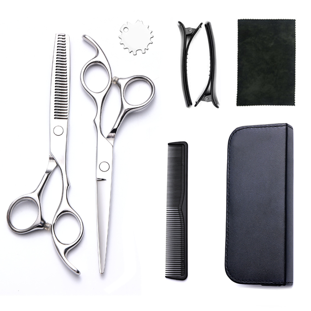 Corte de pelo tijeras transfronterizas amazonas color tijeras de dientes planas cortadas delgadas frange tijeras divisorias fábrica de tijeras al por mayor set de tijeras de peluquería