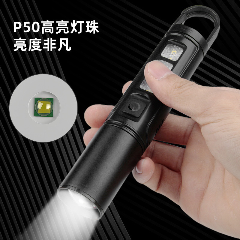 LED 손전등 강한 빛 충전식 손전등 야외 측면 조명 손전등 COB 조명 캠핑 긴 배터리 수명 펜던트 라이트