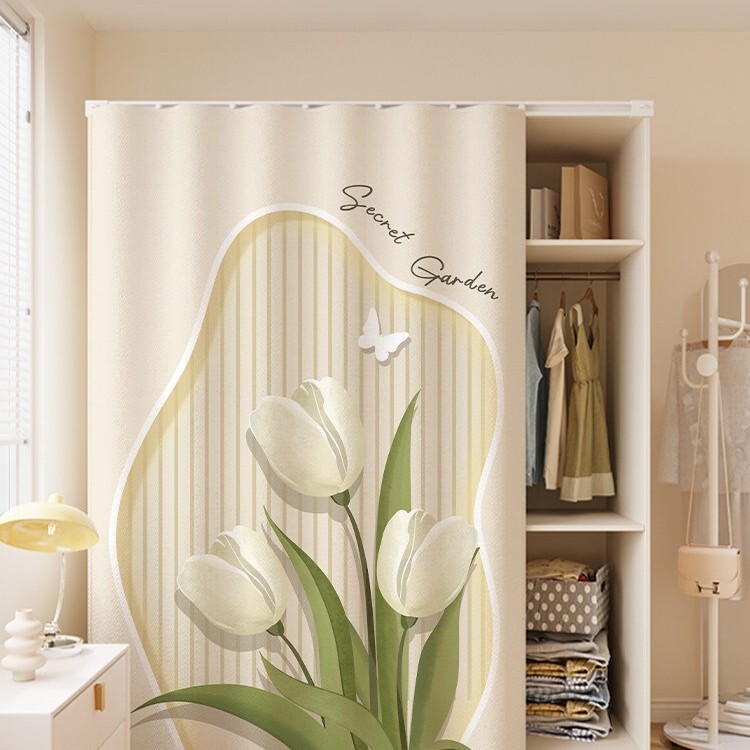 Dust-proof curtain for wardrobe, no-drill installation, curtain for cabinet without doors, bookcase shelf sliding rail curtain, shoe cabinet cover-up curtain Dust-proof curtain for wardrobe, no-drill installation, curtain for cabinet without doors, bookcase shelf sliding rail curtain, shoe cabinet cover-up curtain