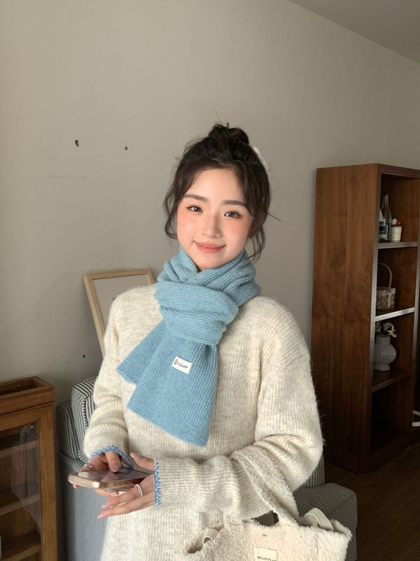韩系安可拉红~纯色围巾女 冬季氛围感新年红色针织毛线高级感围脖|undefined