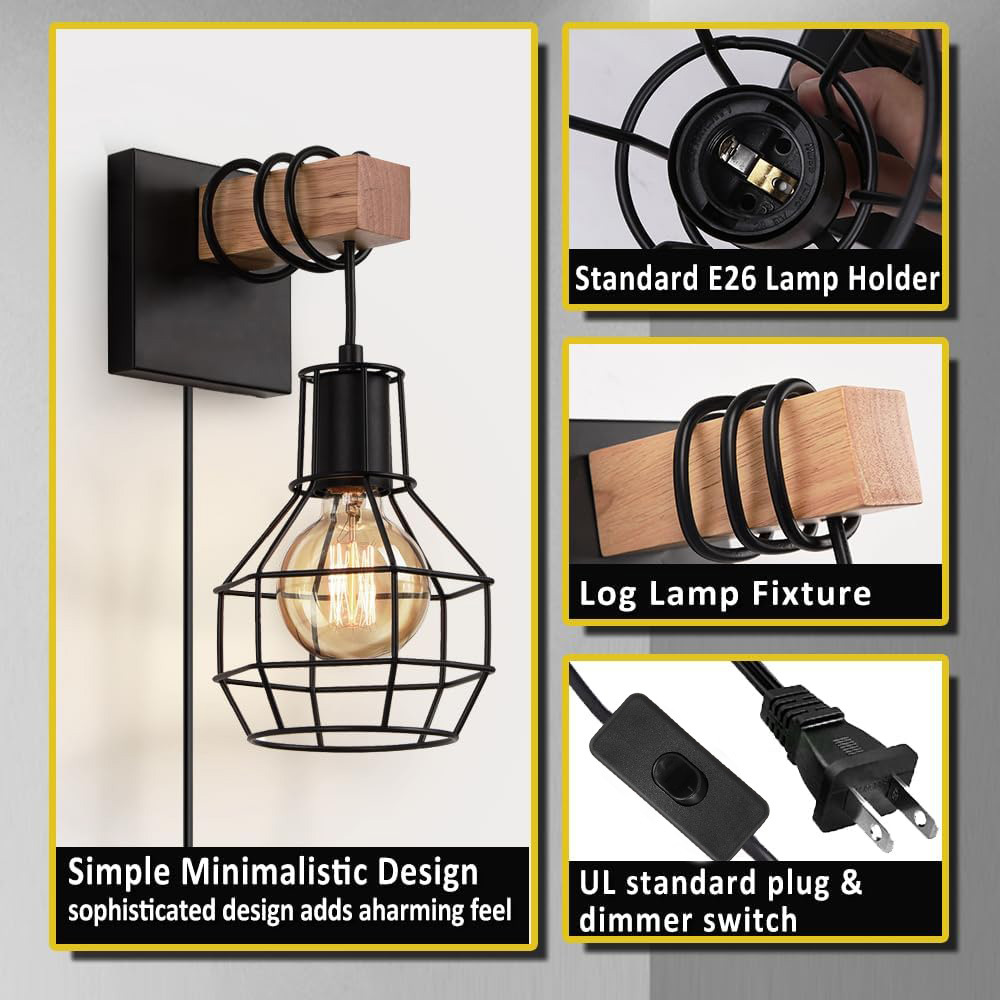 Rural retro industrial gaula de viento lámpara de pared dormitorio cabezal de cama cocina con interruptor de enchufe lámpara de pasillo