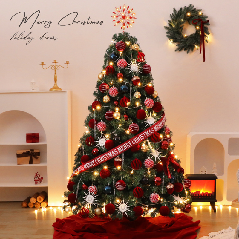 Shengyuan nuevo árbol de Navidad rojo con luces de Navidad hotel interior y exterior decoraciones domésticas grandes