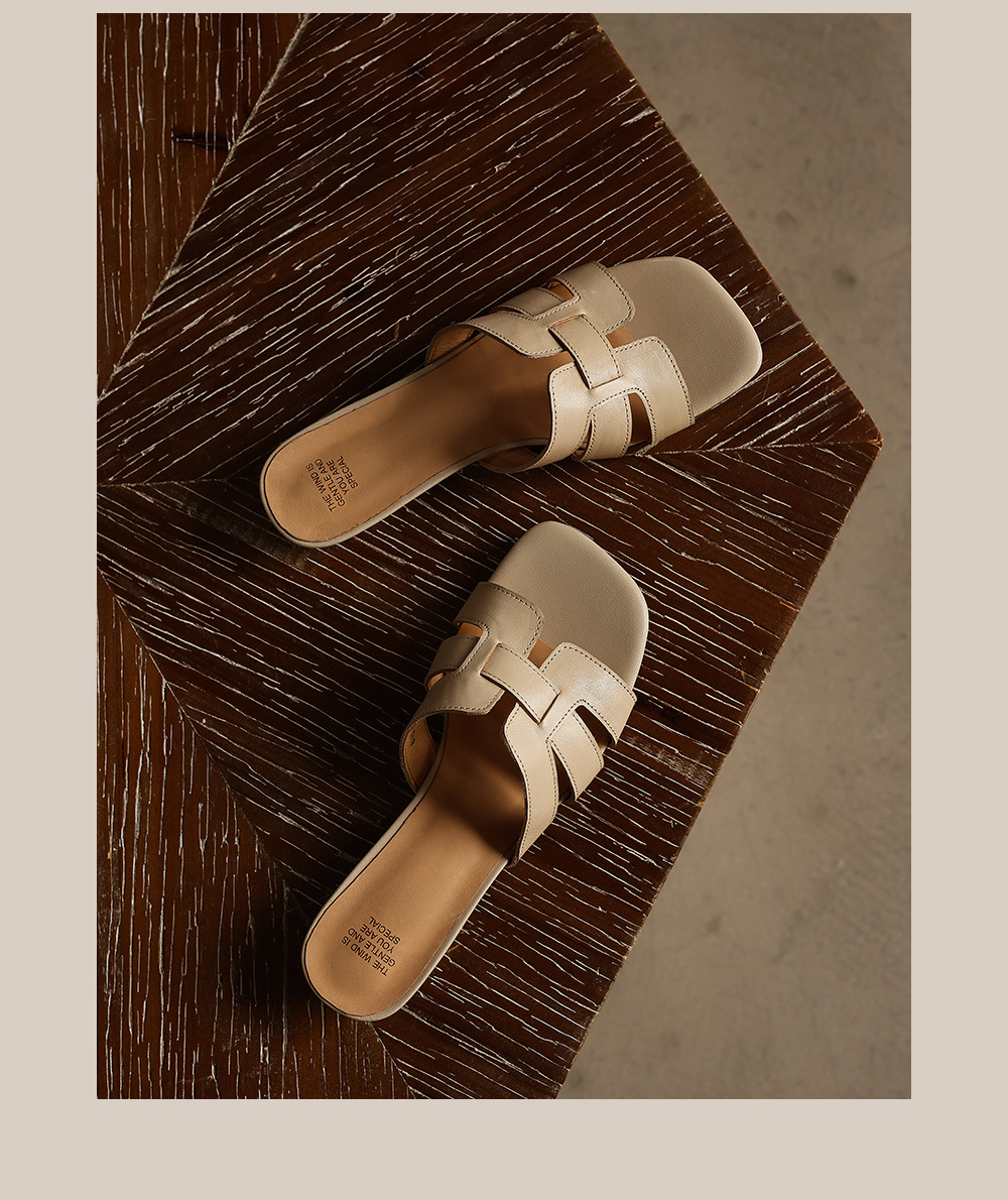 Sandal nữ da bò gót vuông thấp mũi vuông hở ngón phong cách Hàn Quốc — đen chi tiết 19