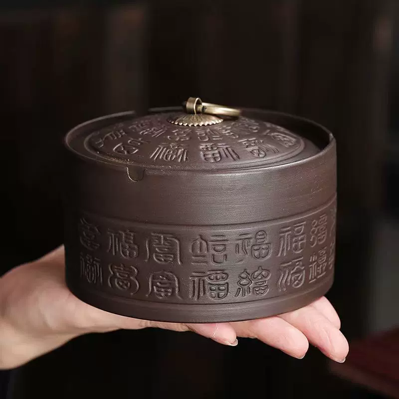 一件代发网红陶瓷烟灰缸带盖紫砂百福烟盅烟碟家用抽烟防飞灰烟缸