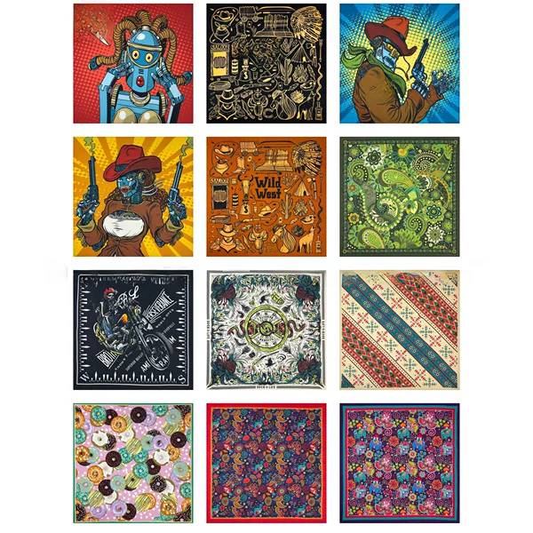 Digital printing retro bandana hip-hop hip-hop sports scarf American retro cotton square scarf cartoon spot