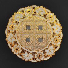 PVC烫金圆形杯垫餐垫锅垫隔热垫茶几垫餐桌布直径38厘米4.5元/个