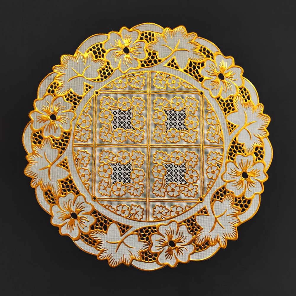 PVC烫金圆形杯垫餐垫锅垫隔热垫茶几垫餐桌布直径38厘米4.5元/个