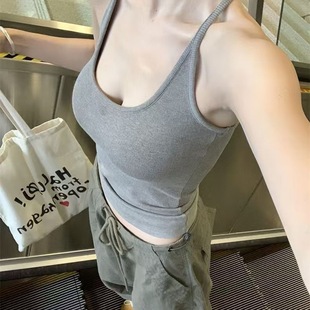 Hot Girls Beautiful Dress Sexy Little 112 People Design Sense New Style Beautiful Back Sling Collection Niche Vest Women's Belt Chest Pad Summer