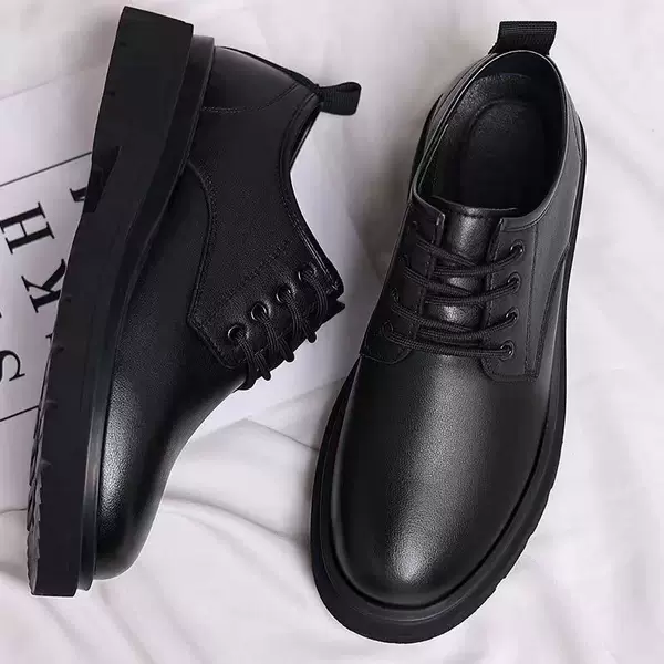 Autumn Large-Toe Business Casual Leather Shoes with Laces, Soft Soles, Versatile Men's Formal Black Trendy Non-Slip Dress Shoes