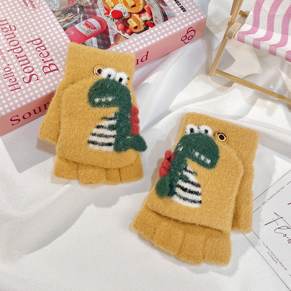 Niños guantes de conejo de orejas largas lindos y cálidos, cinco dedos, escritura de punto a prueba de frío y viento, guantes para niñas