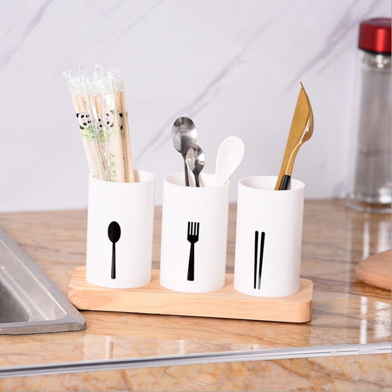 Kitchen Drip-proof Oak Bottom Shelf Multi-functional Household Divided Chopstick Rack Cutlery Spoon Organizer Box 