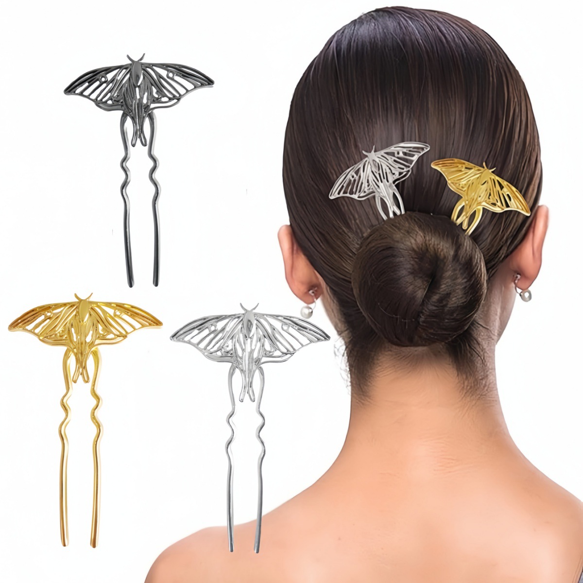 Horquilla de cabello de doble inserción en forma de U, horquilla de cabello simple, horquilla de cabello de mariposa metálica moderna, horquilla de cabello de bola, horquilla de cabello para mujeres