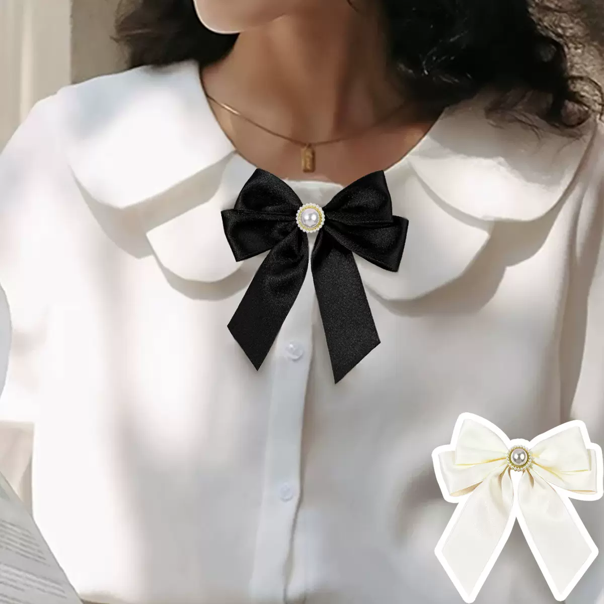 英伦学院风水钻珍珠蝴蝶结领结女复古百搭高级感胸花别针衬衣配饰