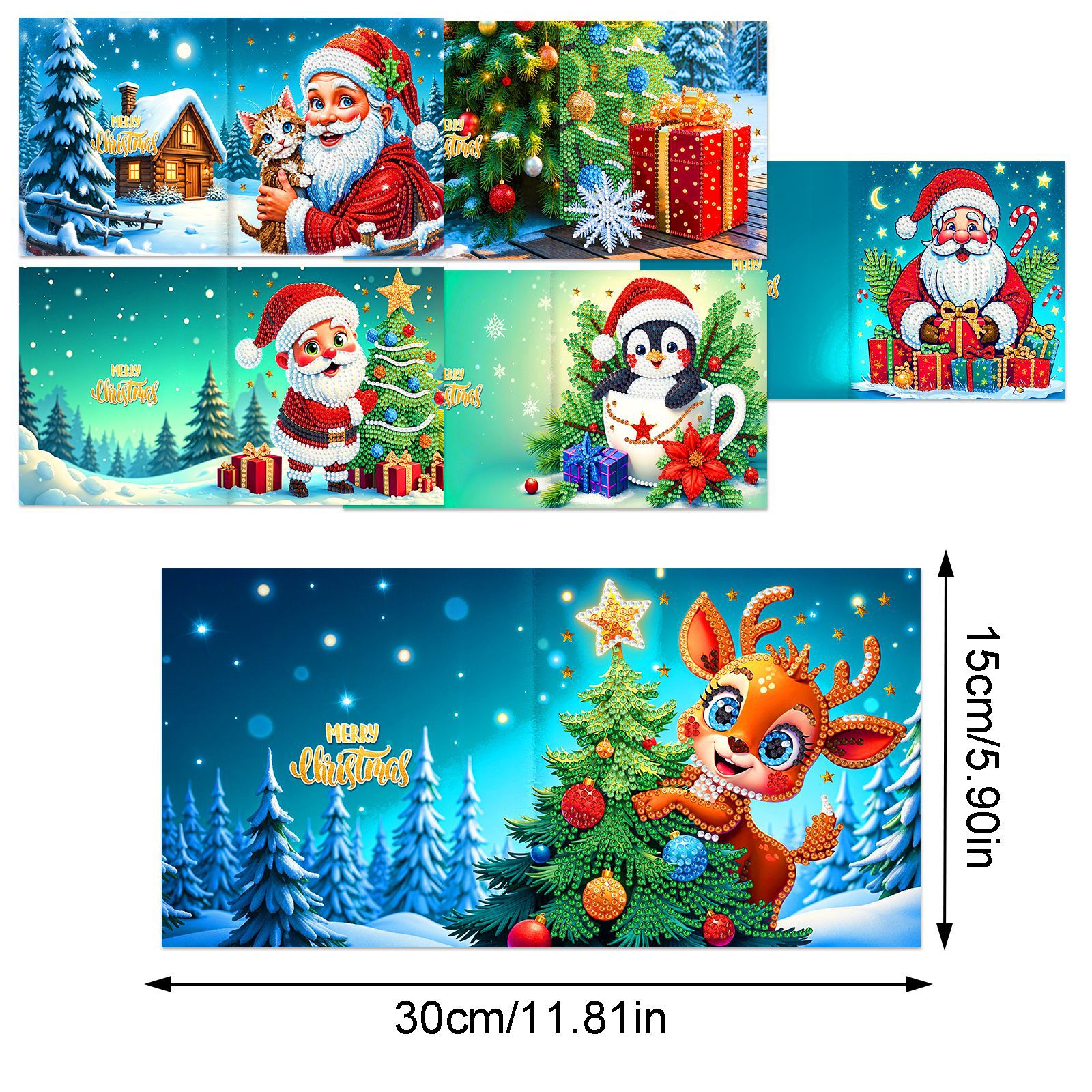 Explosiones transfronterizas de Navidad multiserie de tarjetas de felicitación puntuales hechas a mano 9 conjuntos de sobre de diamante 6 conjuntos de dibujos animados