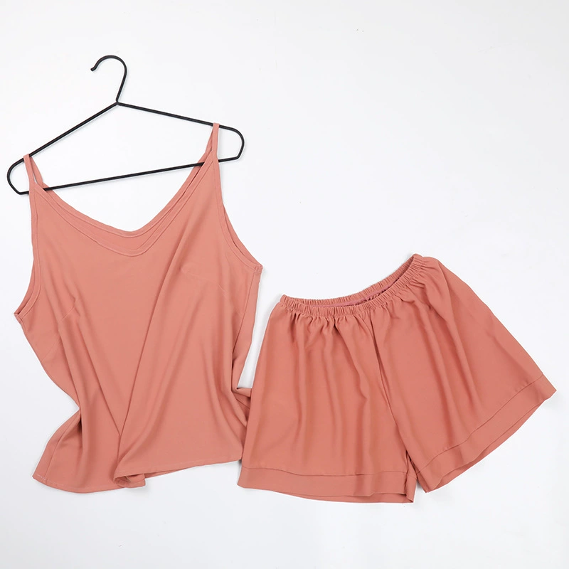 Летний пижамный комплект для женщин,camisole с V-воротом и шортами, подкладка чашек, свободный комфортный крой
