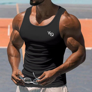 VANQUISH Cross-border Muscle Fitness Vest Running Solid Color Printed Vest Men's Brothers Sports Sleeveless Vest