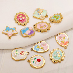 多彩仿珍珠不锈钢吊坠 花朵蜻蜓图案 手工 DIY 手链项链饰品配件
