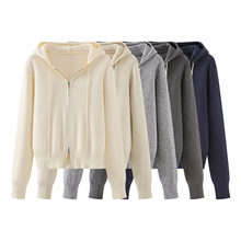 B1YUE-6272双拉链毛衣外套2025秋冬新款休闲连帽学院风针织女开衫