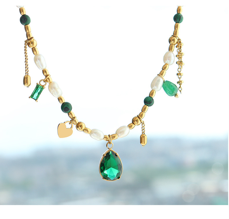 1 Piece Simple Style Geometric Titanium Steel Plating Natural Stone Necklace_colorza_3