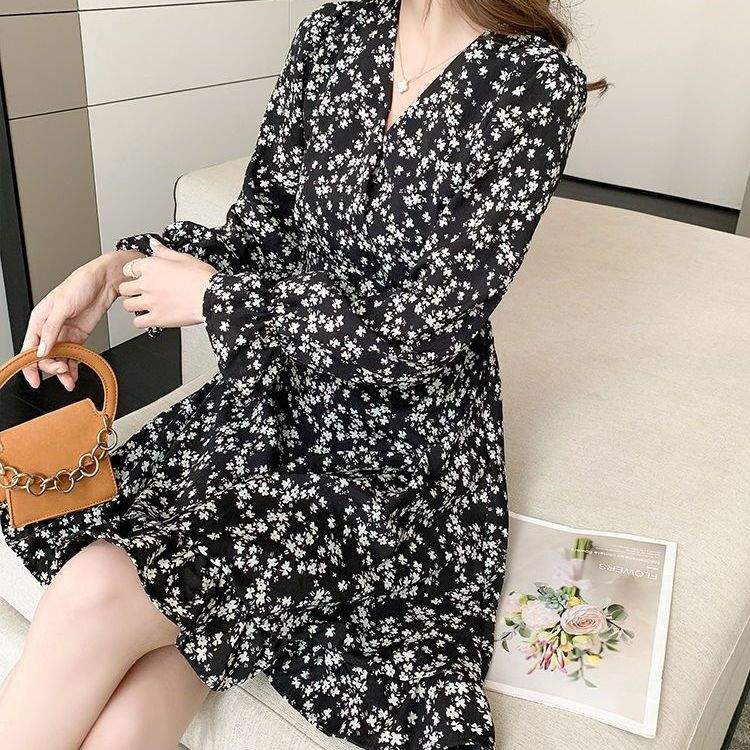 2025 Autumn Petite Chiffon Long Sleeve Dress New Hot Selling Plus Size Women's Elegant Collar Midi Dress