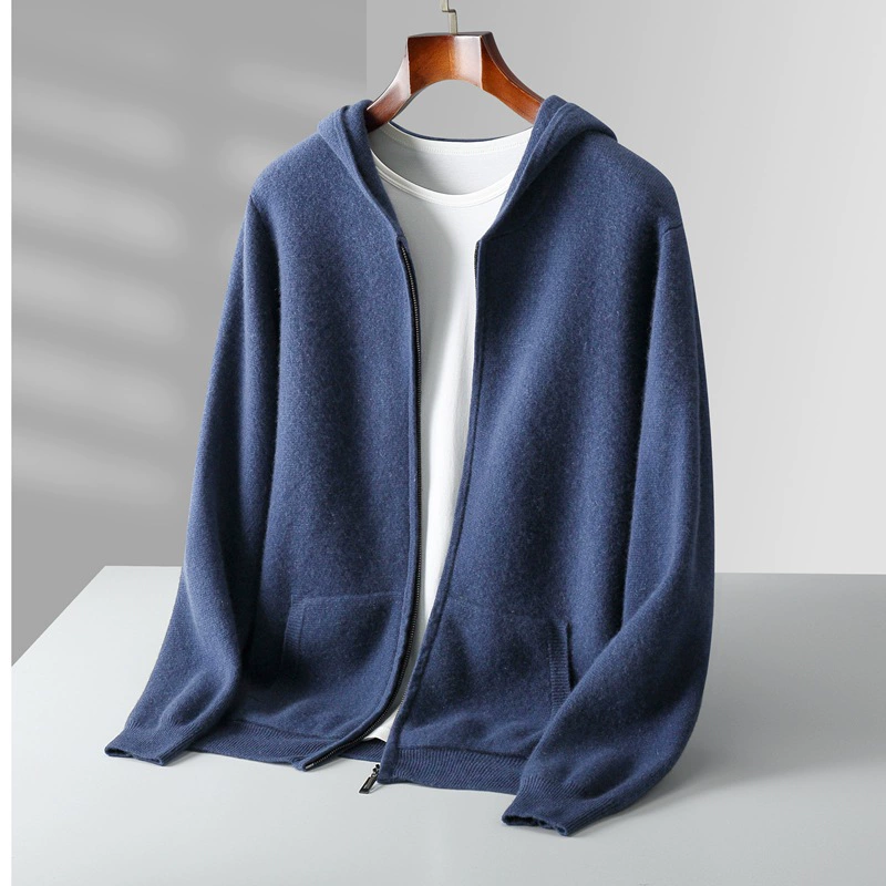 Demi-season hoody, cardigan, woolen jacket, knitted sweater with zipper