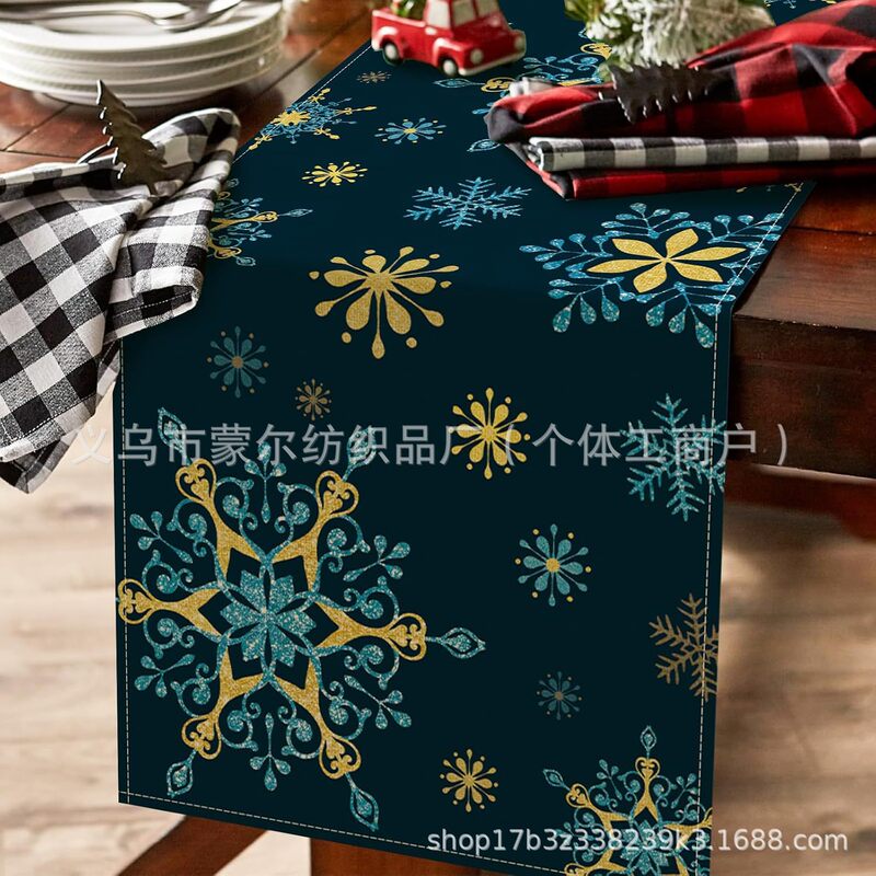 国境を越えたアマゾン希音爆金クリスマステーブル旗冬雪だるまサンタクロースプリントテーブルマット亜麻|undefined