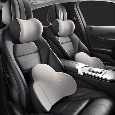 Memory foam car lumbar support cushion, Waist support - black-gray-headrest