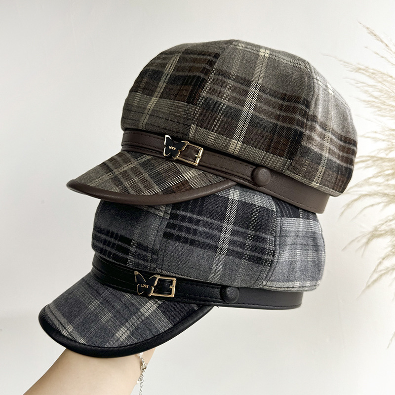 Inglés retrógrado sombrero octogonal mujeres otoño invierno grueso lana versátil sombrero pintor sombrero periódico de moda para mostrar la cara de la moda