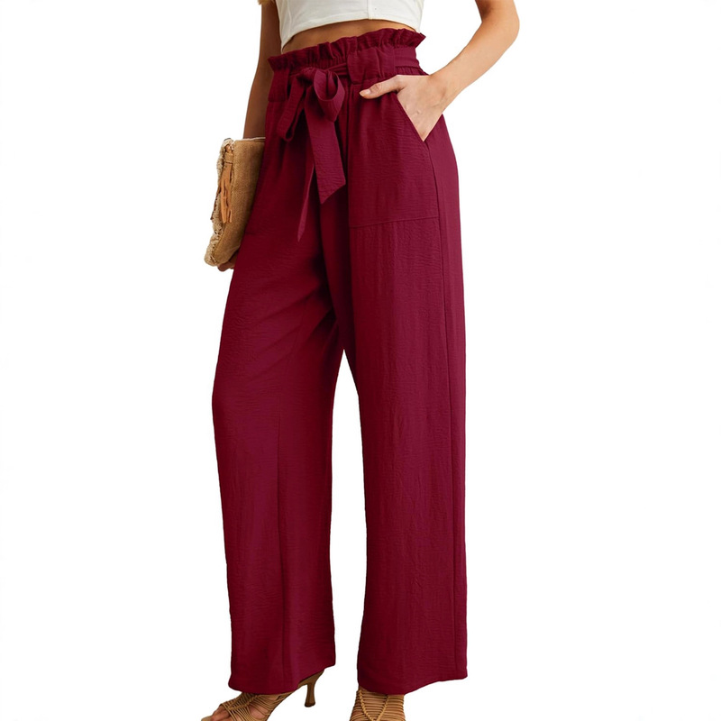 Women's New Wide Leg Casual Pants with Pockets High Waist Lightweight Adjustable Tie-Up Knot Loose Slimming Casual Vacation Women's New Wide Leg Casual Pants with Pockets High Waist Lightweight Adjustable Tie-Up Knot Loose Slimming Casual Vacation