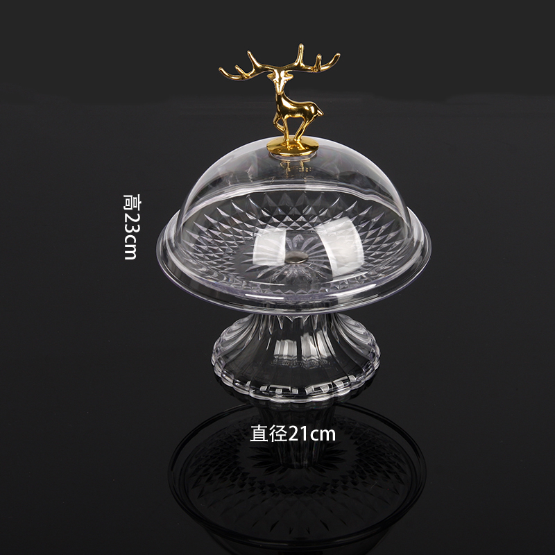 Plato de frutas con cubierta plástico acrílico transparente cubierta de polvo de alimentos redondeados snack mostrando plato de frutas secas lleno