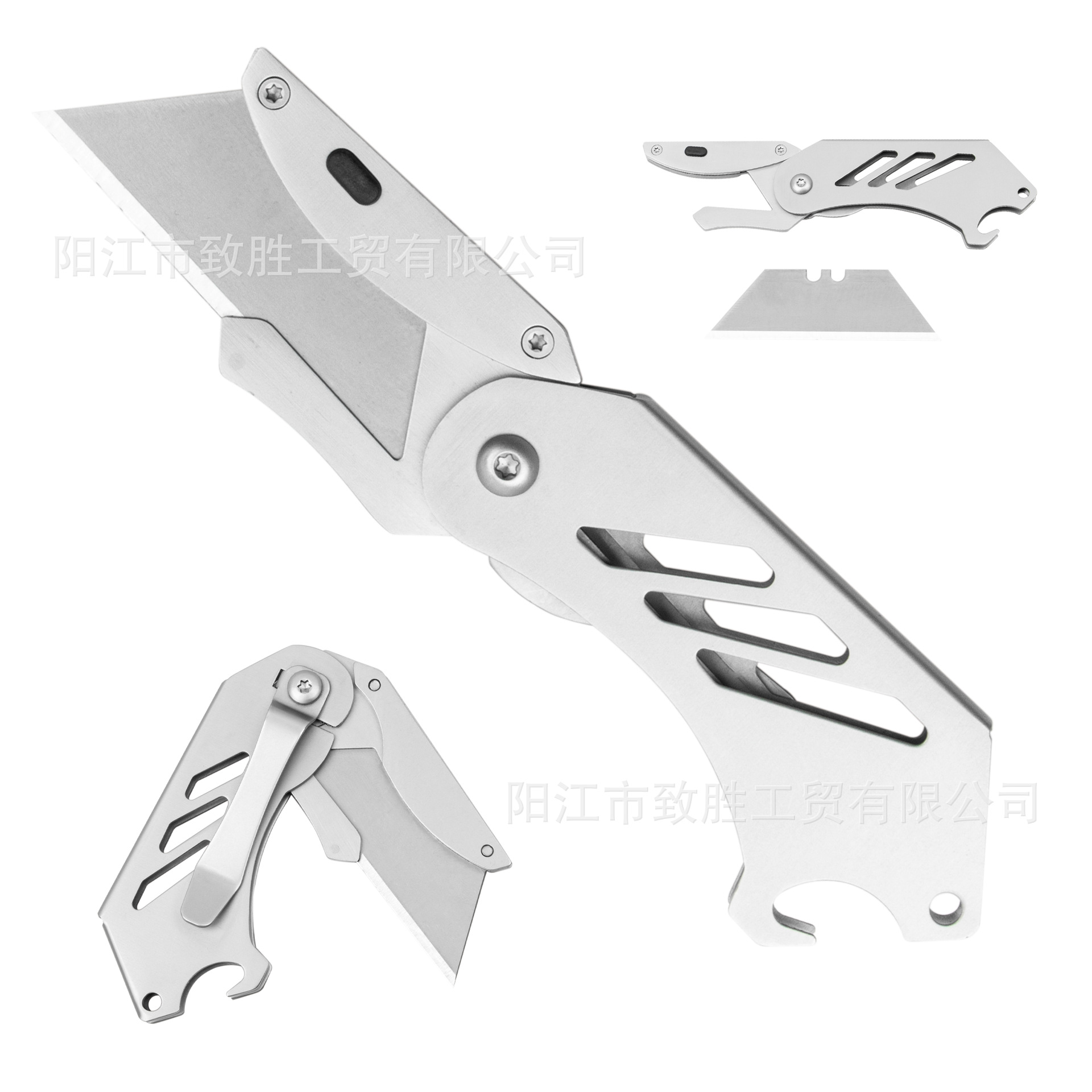 多功能pocket knife带开瓶器折叠轻薄镂空美工刀 EdC钥匙扣小刀